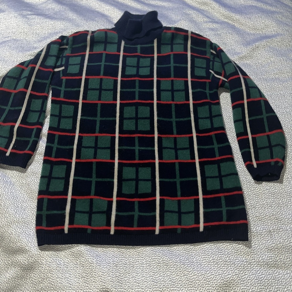 Neiman Marcus Exclusive‎ Cashmere Plaid Windowpane Turtleneck Sweater Top/Dress